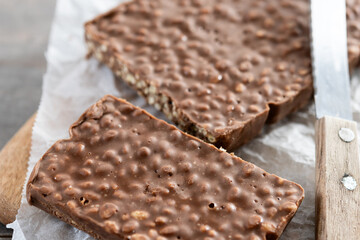 Traditional pieces of delicious Christmas chocolate nougat