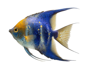 Blue and yellow angelfish swimming isolated on transparent background