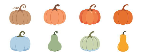 Diverse Autumn Pumpkin and Gourd Collection for Festive Fall Season Designs