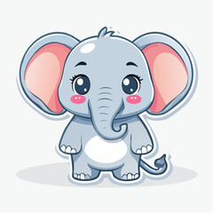 Fototapeta premium Cute baby elephant standing on white surface with big eyes and pink cheeks, radiating innocence and charm.