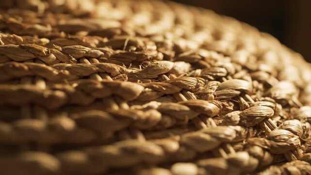 Close Up of Woven Water Hyacinth Basket Texture Detail at Daytime