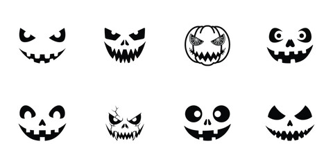 A diverse collection of expressive jack-o'-lantern faces for Halloween festivities