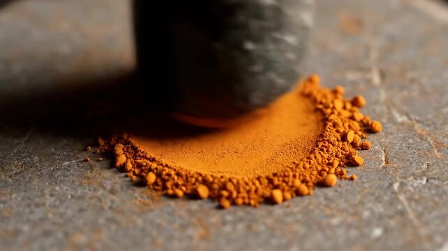 Grinding Turmeric Powder on Stone Surface During Daytime in Kitchen