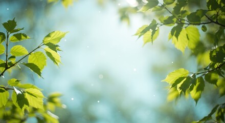 Obraz premium Sunlight filtering through vibrant green leaves creating a bright and airy natural backdrop