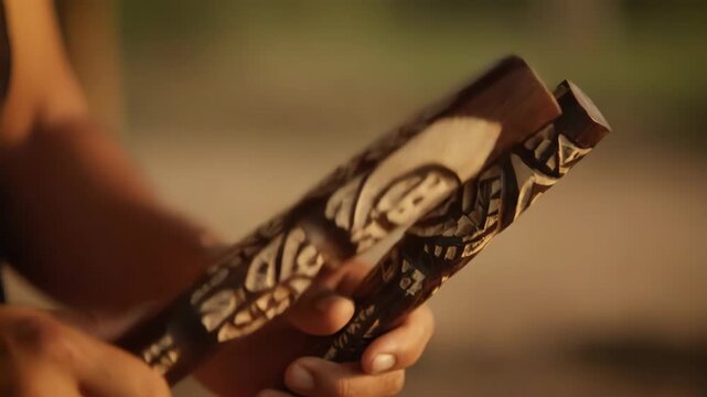 Carved Wooden Sticks During Demonstration of Martial Arts in Southeast Asia