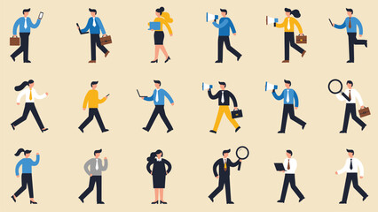 Diverse Business Professionals: Communication, Teamwork, And Modern Work Tasks Illustration