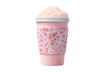Sakura latte art in pink cup with floral design, perfect for spring promotions and cafe menus