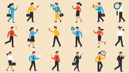 Modern Business Communication Network Flat Icon Set