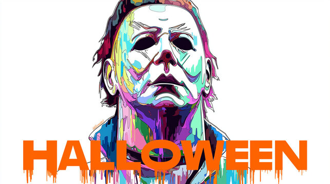 Halloween michael myers illustration colorful movie poster horror film slasher icon art