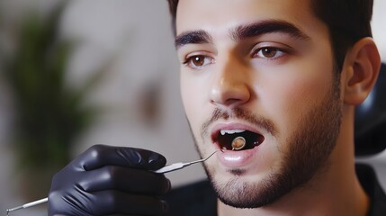 Dental Checkup Closeup Young Man Mouth Open