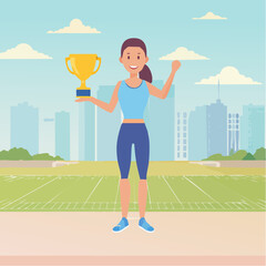 Female runner wins first place award &mdash; flat vector illustration