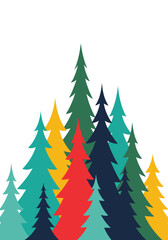 Obraz premium A festive collection of colorful stylized evergreen trees creating a whimsical winter forest scene.