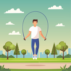 Man jumping rope &mdash; flat vector illustration