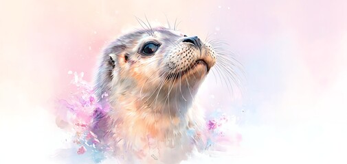 A beautiful portrait of a seal, captured with a soft pastel background, showcasing its curious expression.