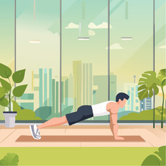 Man doing push-ups &mdash; flat vector illustration