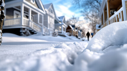 Winter retreat with snow-covered houses during Christmas season in a quaint neighborhood