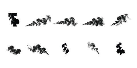 Smoke Silhouette Icon Set with Abstract Shapes and Swirls