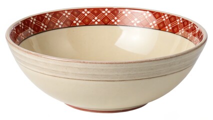 Decorative serving bowl with elegant red pattern and cream interior