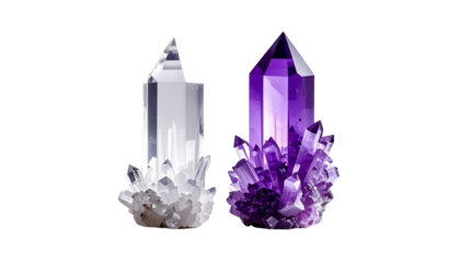  Two shiny crystal cluster variations isolated on transparent background
