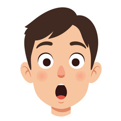 a close-up face of a boy with wide eyes and his mouth in an 'O' shape of surprise