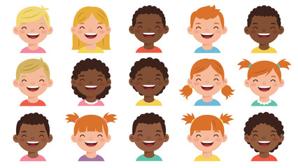 Diverse Group of Happy Smiling Children Faces, Multi-ethnic Kids Avatars