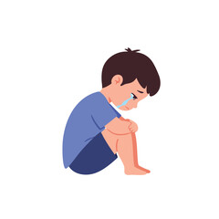  a child sitting with their head bowed, and a single large tear falling from their eye.