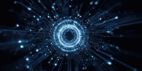 Abstract tunnel of circular light and lines, a futuristic digital representation