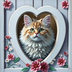 cat on a heart shaped window