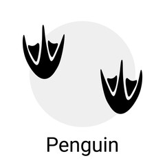 Animal footprint. Penguin pawprint. Foot track black shapes. Pair footsteps imprint with claw. Polar fauna wildlife. Arctic bird step trail silhouette stamp. Antarctic duck hunting. Vector concept