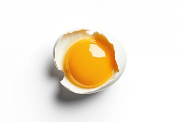 Broken chicken eggs with yolk isolated on white background. Ingredient for making breakfast - eggs concept