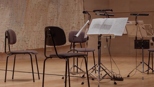empty setup for string quartet at concert stage