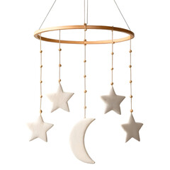 White Felt Moon and Stars Baby Mobile with Wooden Hoop nursery decoration