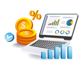 laptop with business financial charts for economic strategy