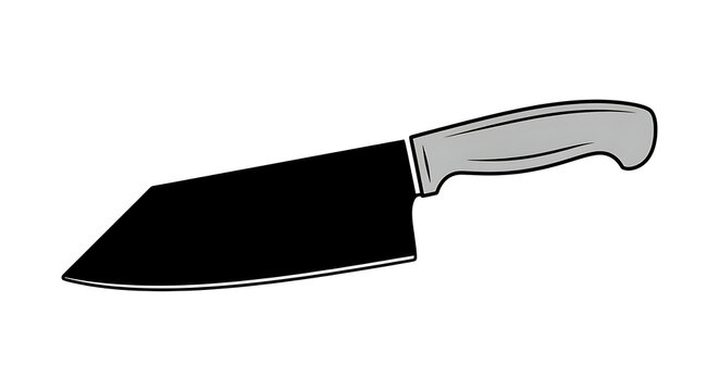 Illustration of a cleaver knife with a black blade and a gray handle on a white background ai generated