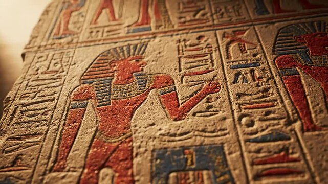 Looking at Ancient Egyptian Carvings Inside a Temple From Circa 2500 BC