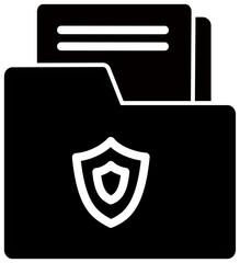 File folder protection icon. Document folder with security shield vector icon. Vector graphics and not Artificial Intelligence, logo illustration. Replaceable vector design.