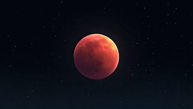 A brilliant celestial sphere, with hues of orange and red, surrounded by twinkling stars in the vast cosmic expanse - Powered by Adobe