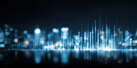 A blurred cityscape with long exposure lights reflected in water at night