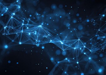 Abstract, luminous network of interconnected points, lines, and nodes, in shades of blue