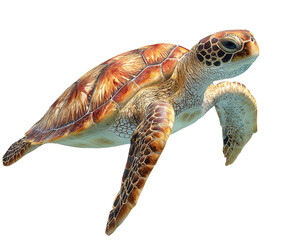 A sea turtle gracefully swims through clear blue water, isolated on transparent background