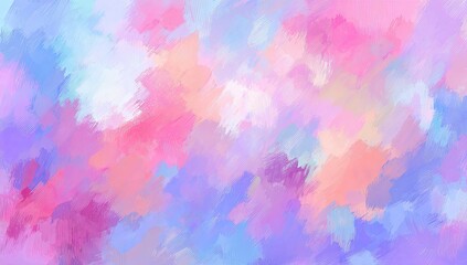 An abstract composition of overlapping brushstrokes in shades of pink, blue, purple, and peach