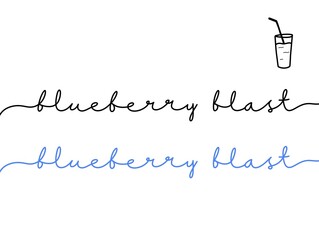 Handwritten lettering art beverage blueberry blast. Elegant continuous lines word fruit. Minimalist script fresh drink blueberry blast. Curvy continuous handwriting text lines word lettering.