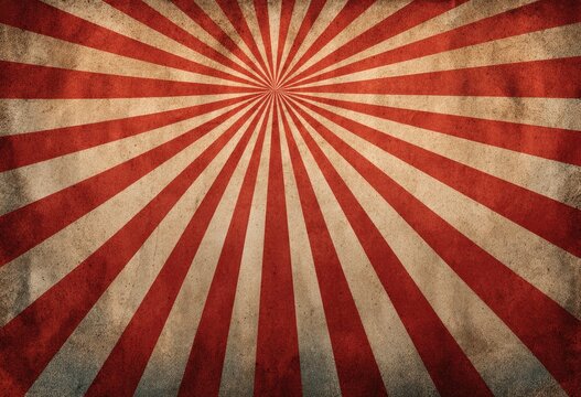 Aged, vintage red and cream sunburst pattern on textured paper, radiating from a central point