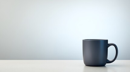 Obraz premium Blue mug on table simple drinkware display, vibrant blue mug creates cozy feel on simple tabletop surface.