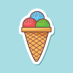 Ice cream sticker icon in flat style. Tasty dessert vector illustration on isolated background. Sweet eating sign business concept.
