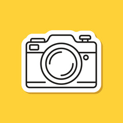 Photo camera sticker icon in flat line style. Photography equipment vector illustration on isolated background. Professional photographic sign business concept.