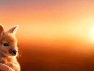 A serene scene featuring a small animal against a stunning sunset backdrop, symbolizing warmth and companionship.