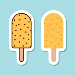 Ice cream sticker icon in flat style. Tasty dessert vector illustration on isolated background. Sweet eating sign business concept.
