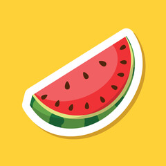 Watermelon sticker icon in flat style. Fresh sweet and healthy fruit vector illustration on isolated background. Summer food sign business concept.