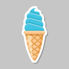 Ice cream sticker icon in flat style. Tasty dessert vector illustration on isolated background. Sweet eating sign business concept.